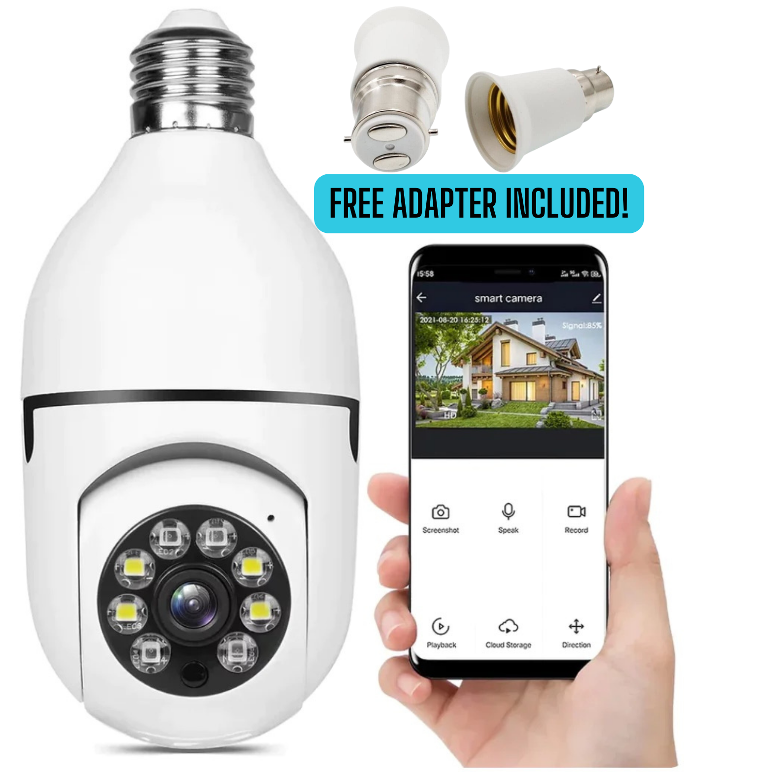 BrightEye™ WiFi Bulb Security Camera & Adapter